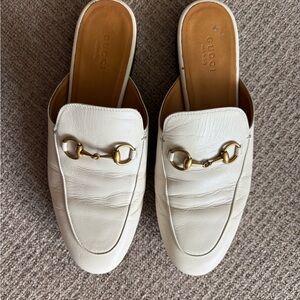 Gucci Cream Mules with Horsebit Detail